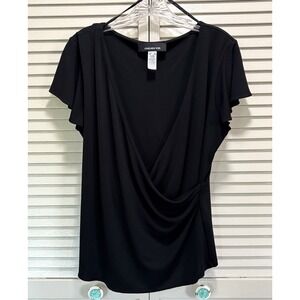 Jones‎ of New York Black V Wrap Front Short Flutter Sleeve Blouse Size XL
